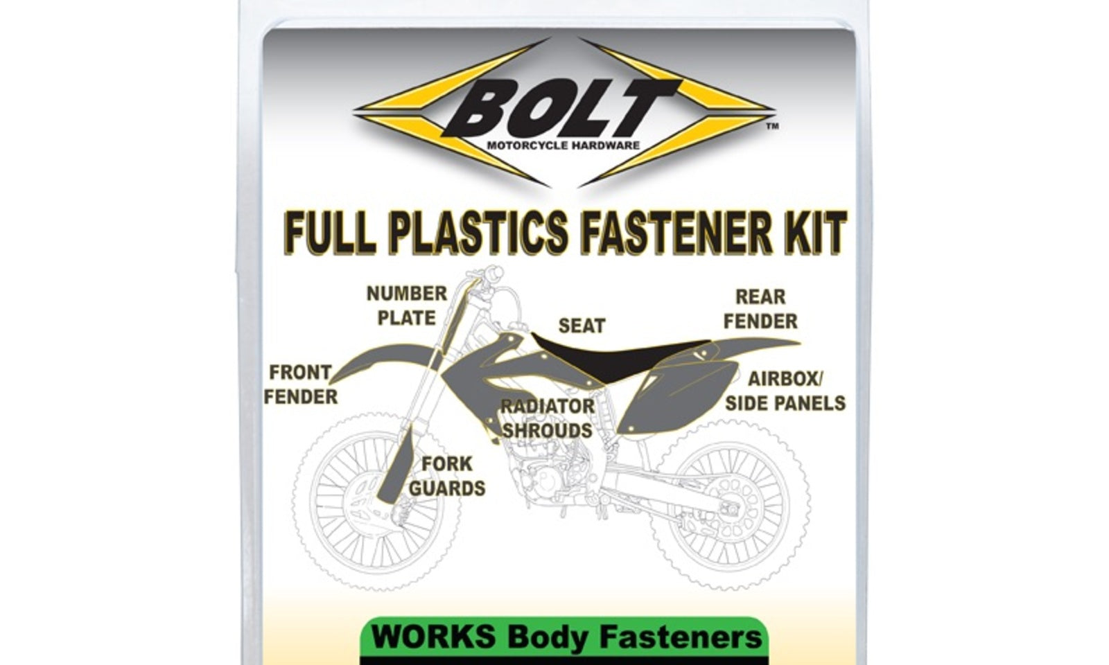 Bolt Body Work Fastener Kit Kawasaki ’02–Current KLX110 Works Kit