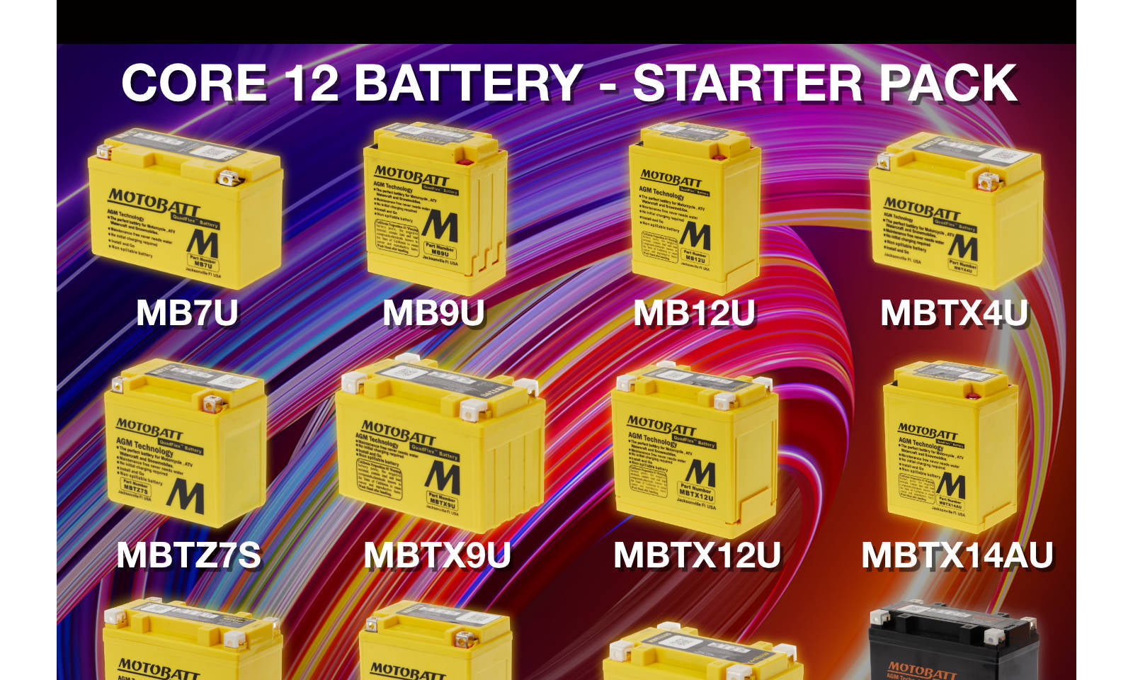 Motobatt Starter Pack Core - 12 Batteries