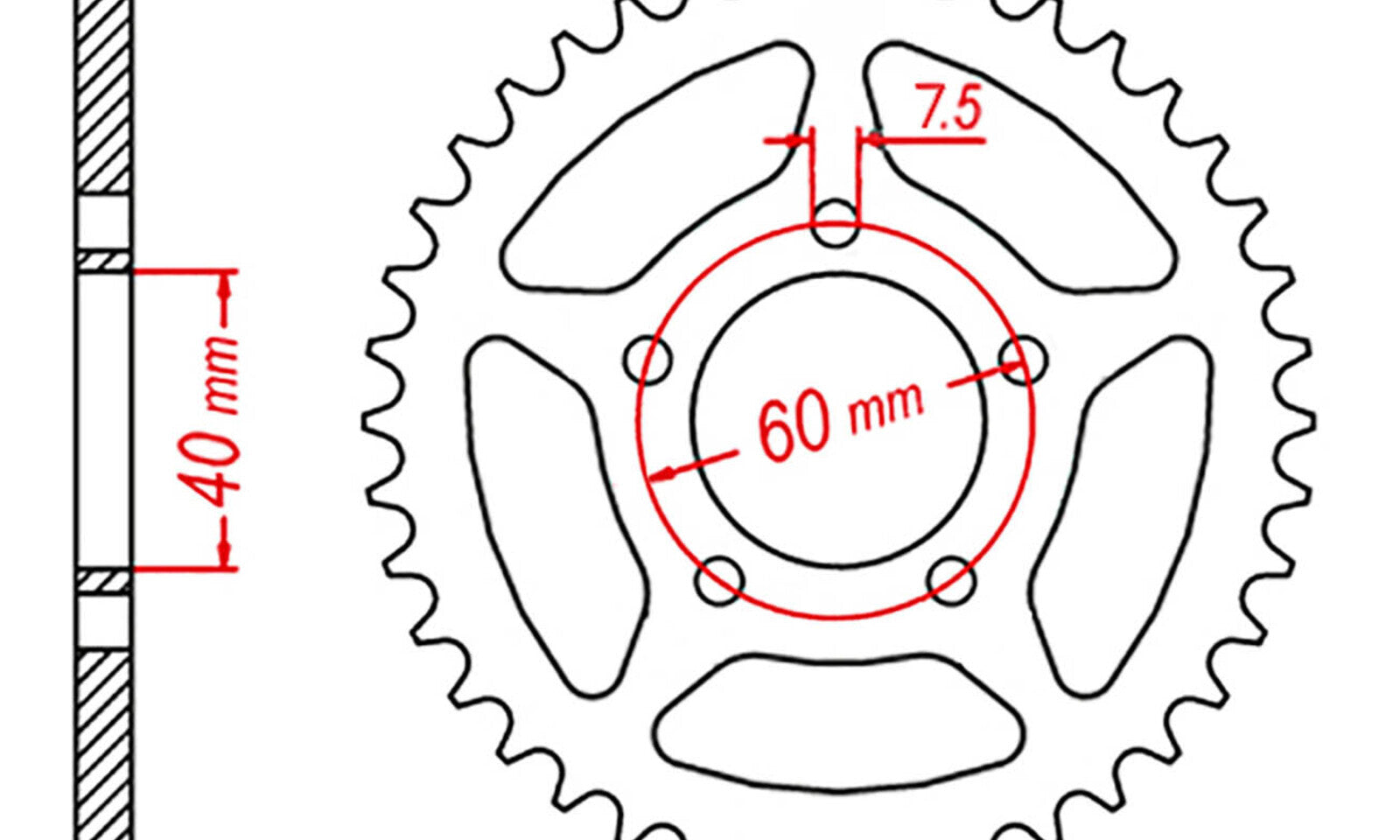 Sprocket Rear MTX 40T KTM 50 #415
